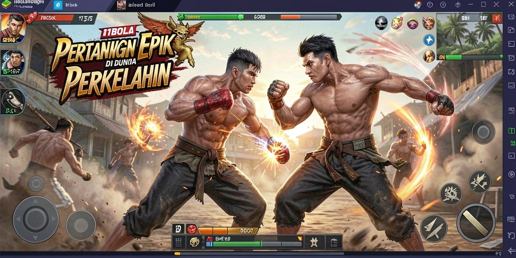 Screenshot utama 11BOLA menampilkan aksi pertarungan yang intens.