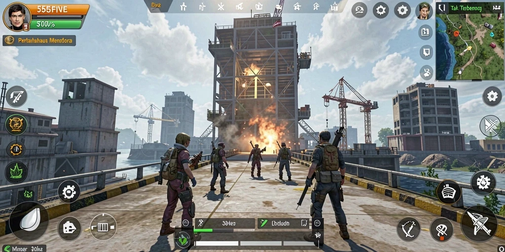 Tampilan utama gameplay Tower Defense di 55FIVE yang mendebarkan.