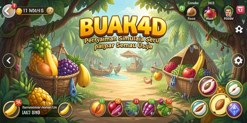 Screenshot menampilkan gameplay seru BUAH4D dengan kebun buah yang subur.