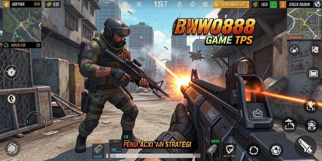 Screenshot gameplay BWO888 menampilkan aksi tembak-menembak yang intens.
