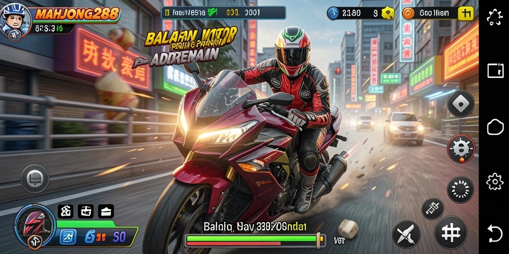 Tampilan gameplay menegangkan di lintasan balap motor.