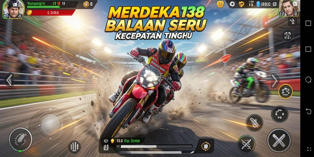 Tampilan seru dari gameplay balapan MERDEKA138 yang menegangkan.