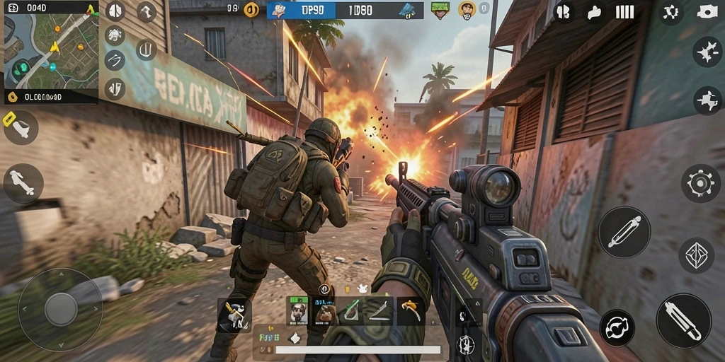 Tampilan gameplay seru OLLO4D dalam pertempuran TPS.
