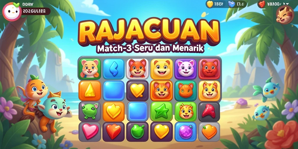 Gameplay menarik RAJACUAN dalam format Match-3 yang penuh warna.