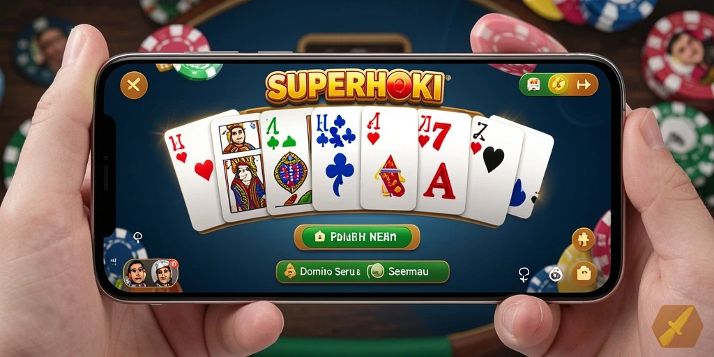 Screenshot gameplay SUPERHOKI yang menunjukkan keseruan permainan domino.