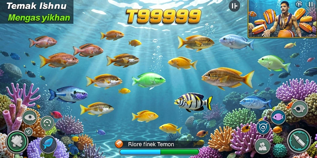 Screenshot yang menampilkan gameplay seru dalam T9999, tembak ikan dengan strategi.