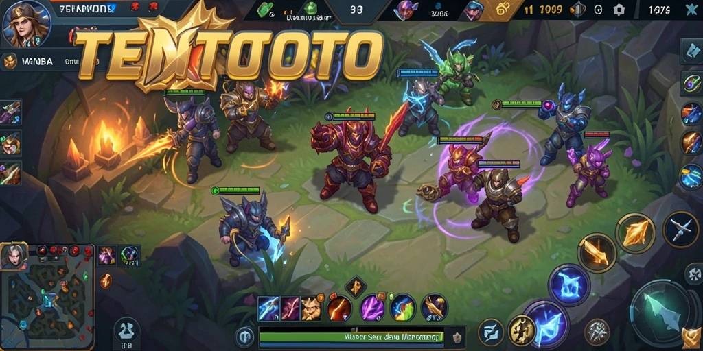 Tangkapan layar gameplay seru TENTOTO yang menampilkan aksi pertempuran MOBA.