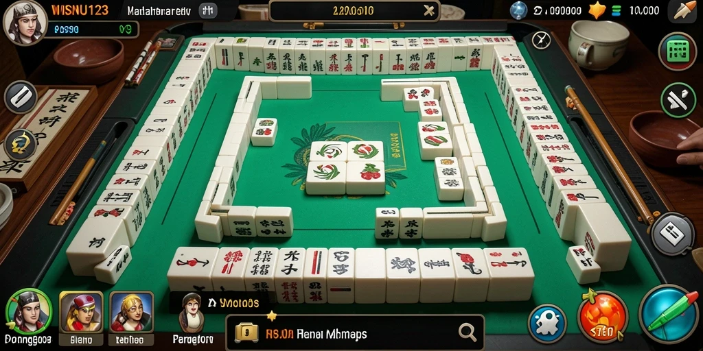 Screenshot menunjukkan aksi menyusun ubin Mahjong yang seru di WISNU123.